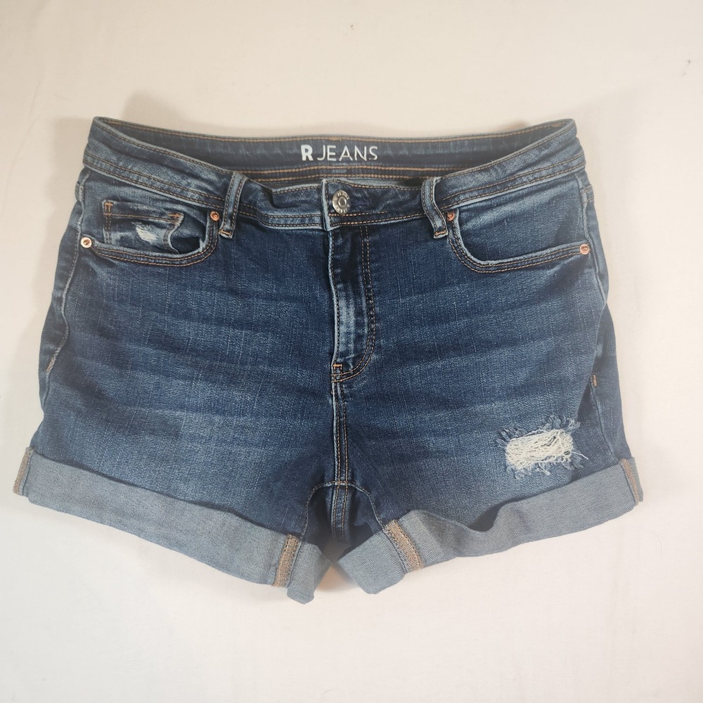 R Jeans Womens Distressed Cuffed Denim Shorts Medium Wash Size 28